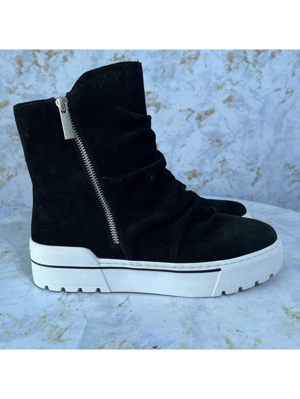 J/Slides Womens Size 8 Shoes Black White Suede Zip Comfort Fashion Platform Boot